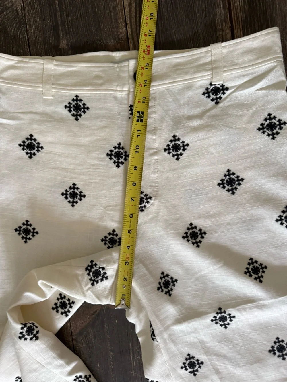 Zara • High-Waist Geometric Print Linen-Blend Cropped Wide-Leg Pants XL